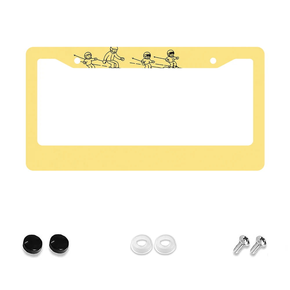 

1pc Yellow Skiing Cartoon Pattern 2-Hole License Plate Frame, Aluminum Material, 6x12 Inch with Screw