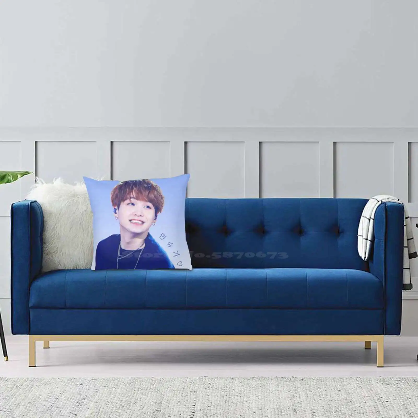 يبتسم "Min Suga" الأزرق والأبيض طباعة أريكة المنزل سيارة الخصر رمي المخدة Suga Rapmonster Rm Namjoon Yoongi Agustd Agust D #4