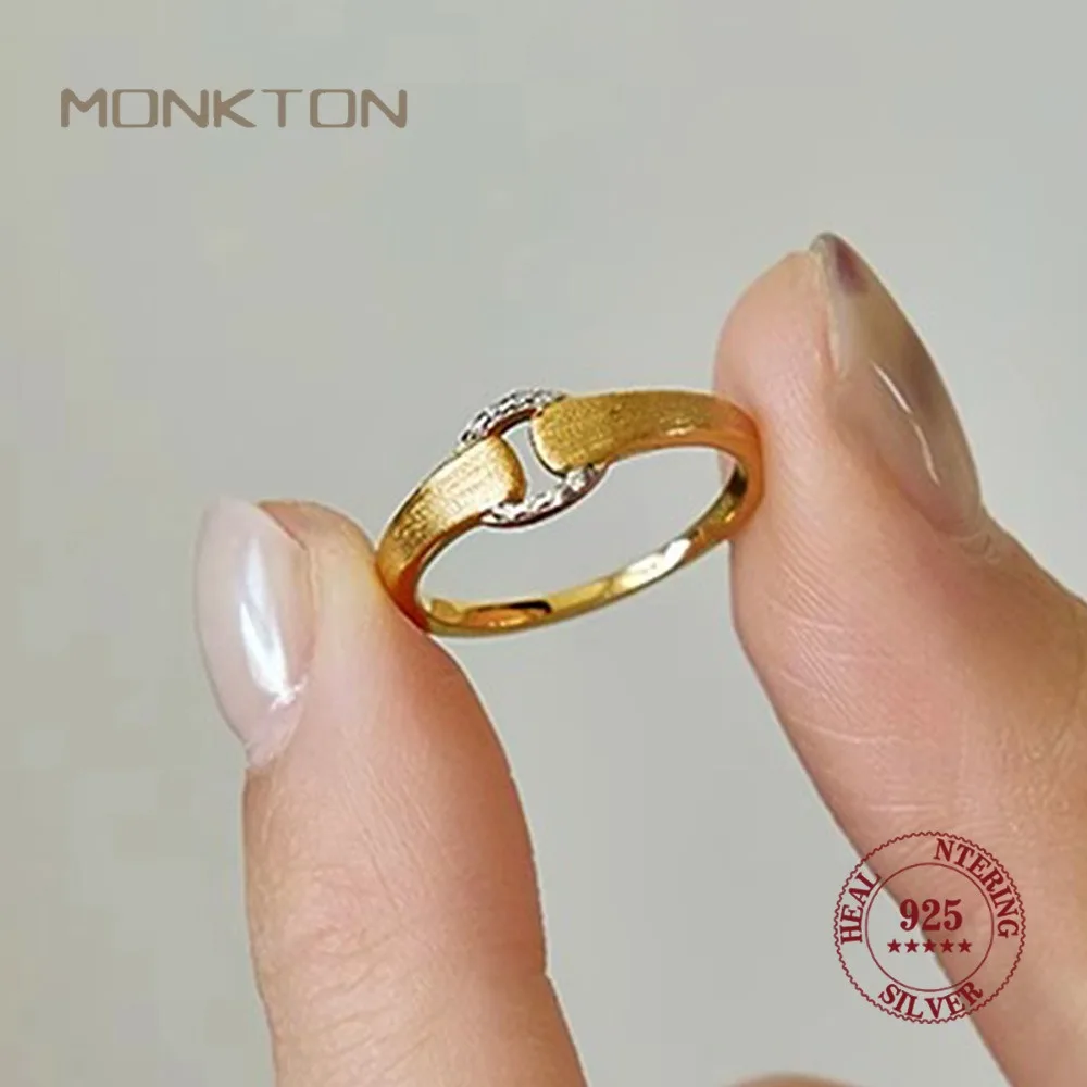 

Женское кольцо Monkton из стерлингового серебра 925 пробы с блокировкой, уникальное текстурированное кольцо, модные ювелирные аксессуары для повседневной носки