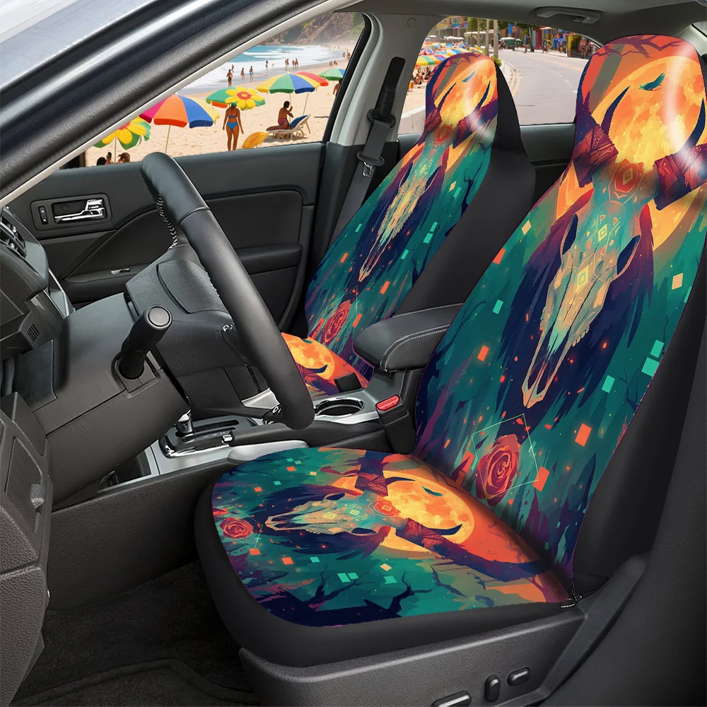 2-5 Seat Set Car Seat Covers Breathable Fit Bull Head Rose Pattern Stylish Protection For Truck SUV Off-road Car Premium Hallow