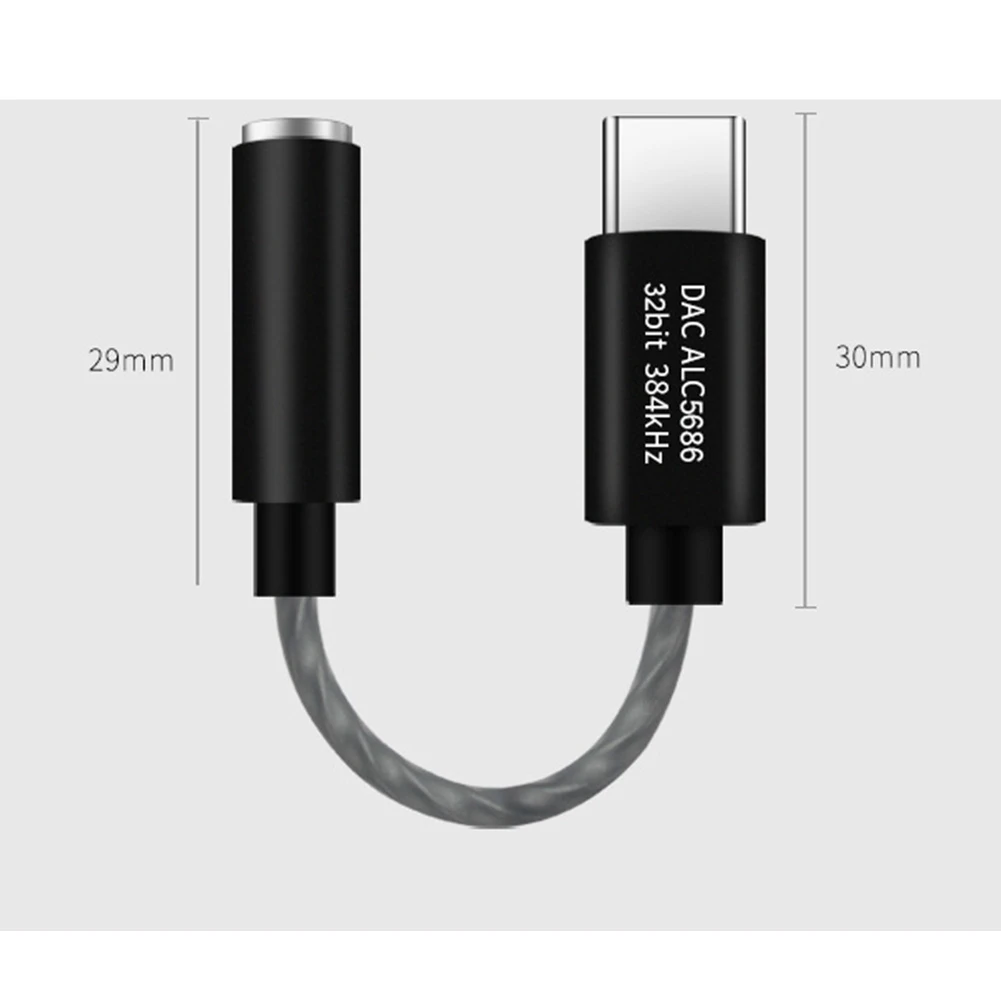 USB C타입-3.5mm 이어폰 잭 DAC 어댑터 32 비트 384KHz Realtek ALC5686 USB-3.5mm 삼성 스마트폰용 (그레이)