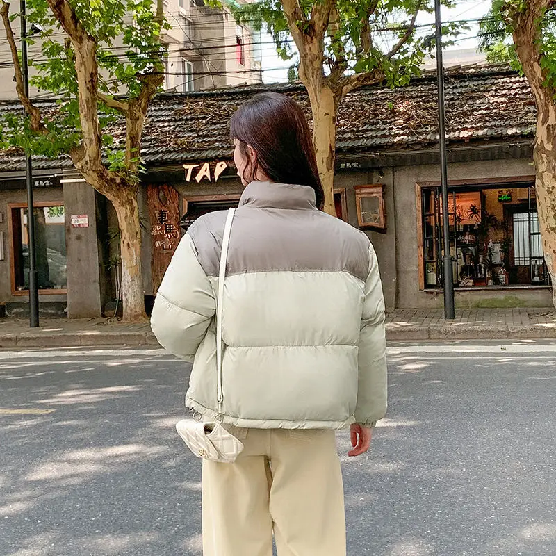 Korean Style Color blocked Down padded Jacket for Women Short 2024 New Y2K Bread padded Jacket for Small People Winter Coat Tops