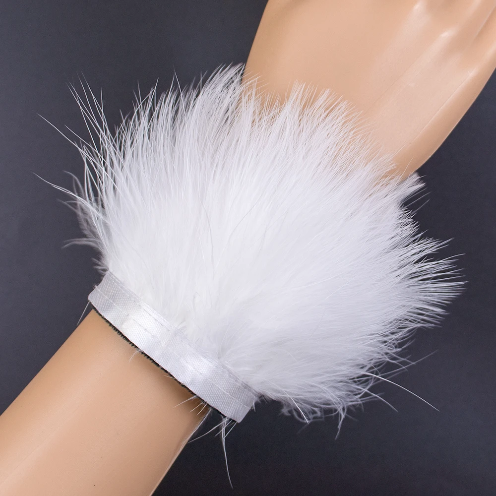 Damen Edelstahl Straußenfeder Charm Armband Flauschiger Truthahnfeder Wickelarmreif für Hochzeit Party Dekoration