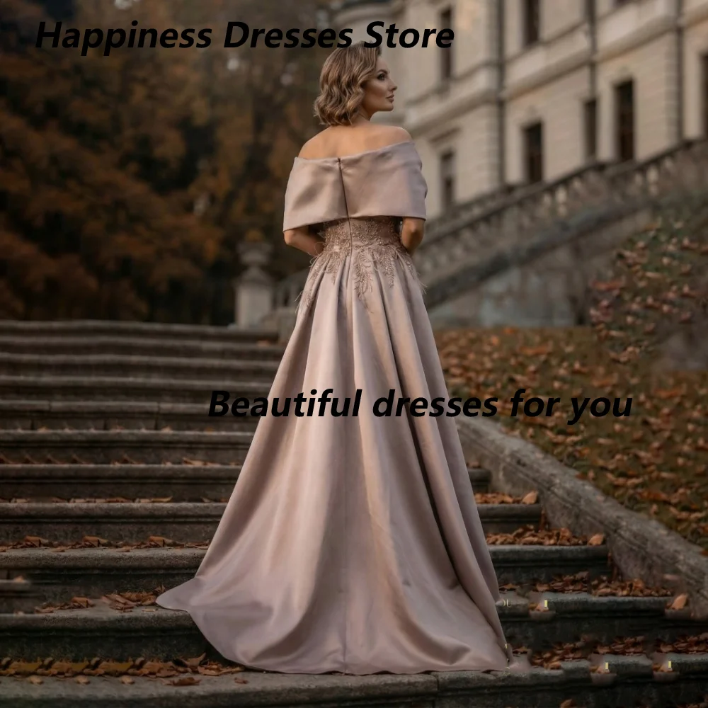 Customized Pink Satin Mother Of The Bride Gown Off Shoulder Mermaid Dress Detachable Train Beaded Formal Wedding Evening Gown