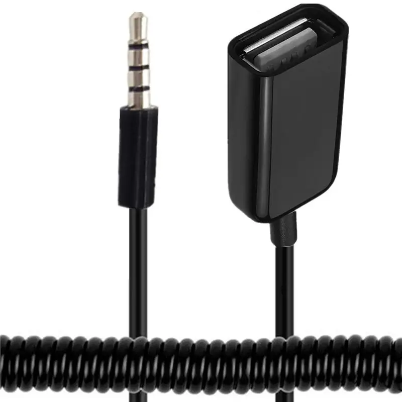 Spring Cable MP3 Download Cable, Charging Cable 3.5mm to USB Data Cable, Car Mounted AUX Conversion, USB Cable, CD Audio Cable