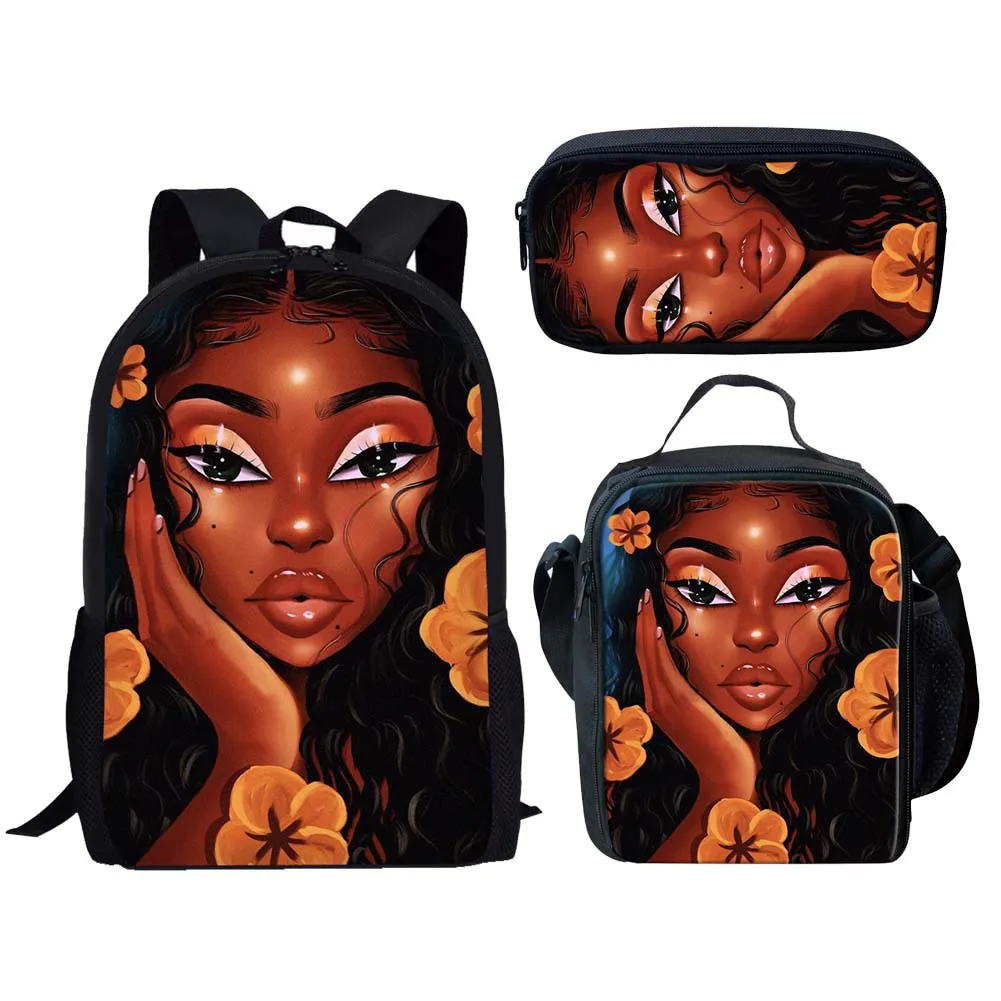 

Trendy Youthful Cute African Girls 3D Print 3pcs/Set Student Travel bags Laptop Daypack Backpack Lunch Bag Pencil Case