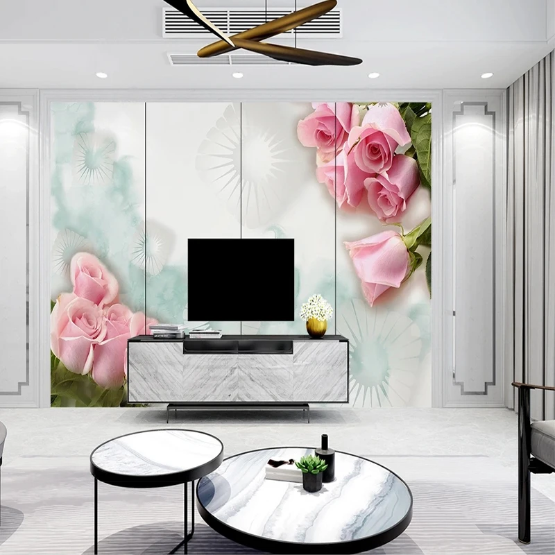 Custom Modern Minimalist Mural Wallpaper Romantic Rose Plant Background Home Decor Wallcoverings Wall Art Papel De Parede
