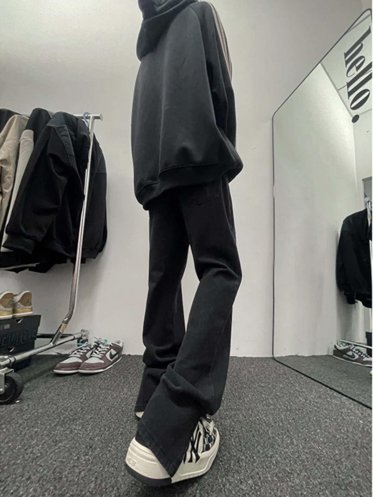 

High Waist Men's Jeans Slit American High Street Cleanfit Casual Pants Youth Trendy Long Trousers Wear Resistant Cotton Polye...