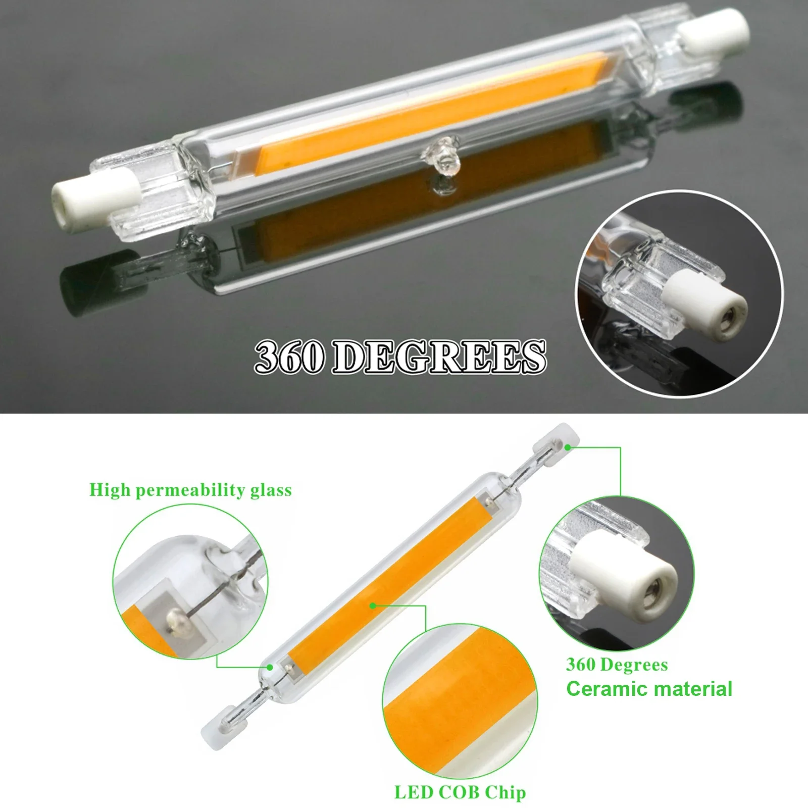 Bombilla de tubo LED R7S COB, lámpara halógena de repuesto de alta potencia, 118mm, J118, 78mm, AC1110V, 130V, 220V, 230V, 240V, foco de diodo Lamparda para el hogar