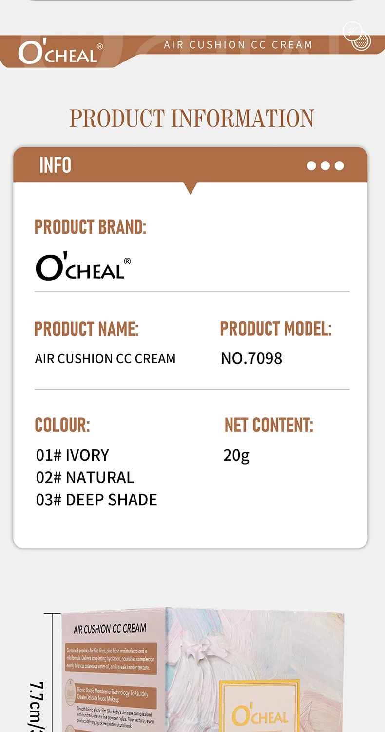 O'CHEAL Mushroom Cushion CC Cream Gesichts-Make-up Luftige Abdeckung Langanhaltend Feuchtigkeitsspendend Wasserfest Ölkontrolle Concealer BB Cream – Detail 14