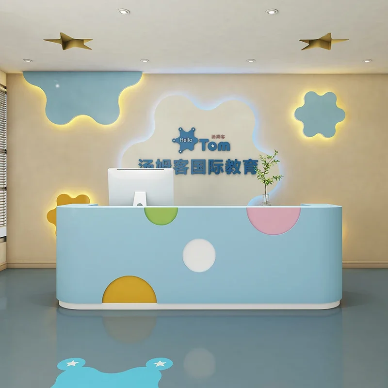 Training Course Kindergarten Reception Desk Educational Institution Reception Desk Children Cute Bar Checkout Comptoir Furniture