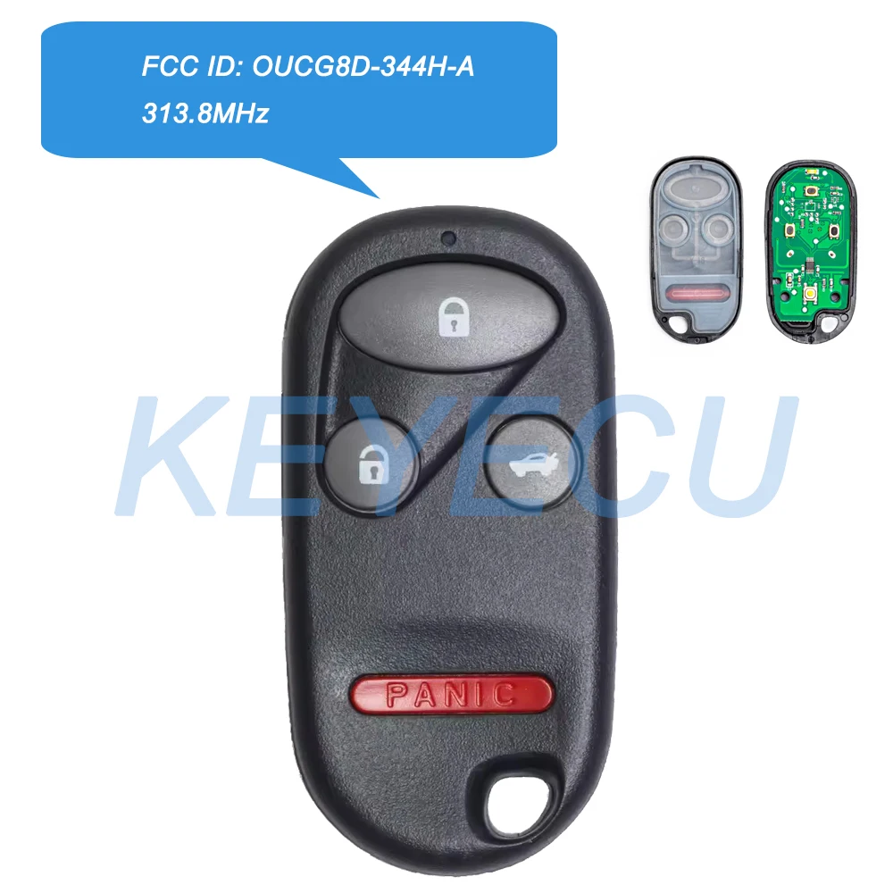 

Дистанционный брелок Keyecu, 3 + 1 кнопка, 313,8 МГц для Honda CR-V 2002 2003 2004, автомобильный ключ, идентификатор FCC: OUCG8D-344H-A, бесплатное программирование