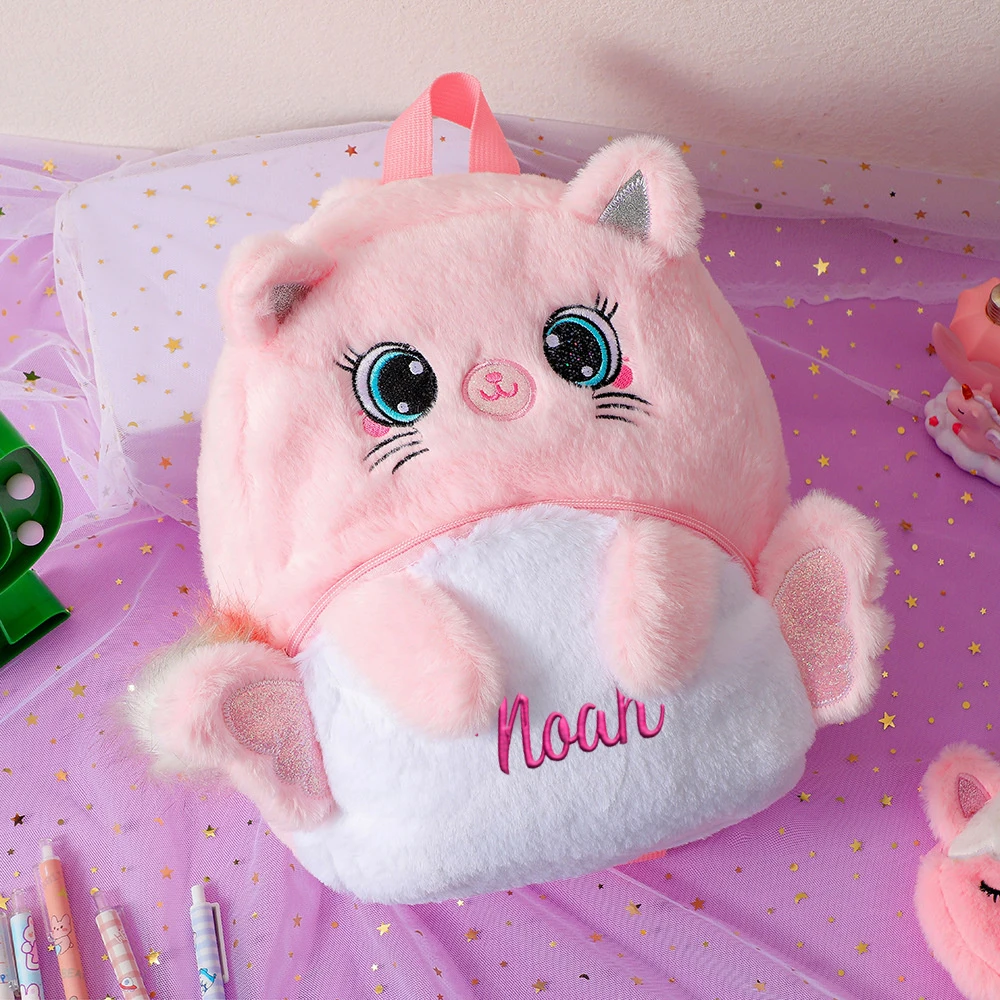 Customized Cute Children's Plush Big Eyes Unicorn Backpack Personalized Name Cartoon Winged Kindergarten Girls' Schoolbags