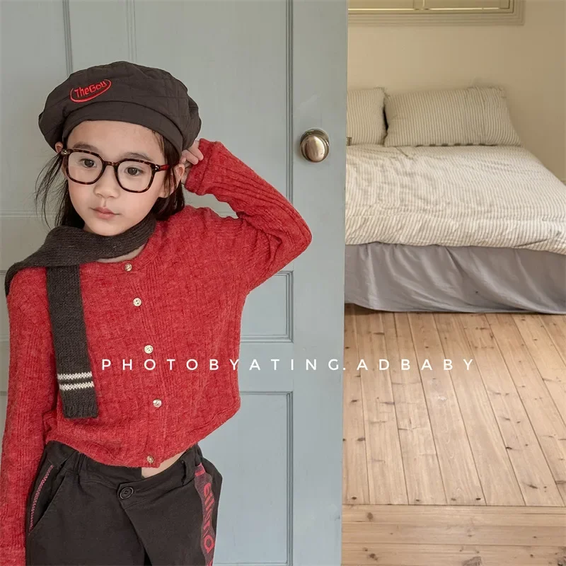 Children Clothes 2024 Autumn Korean Style Sweater Cardigan Boys and Girls Solid Color Fashionable Kids Simple Sweater Top