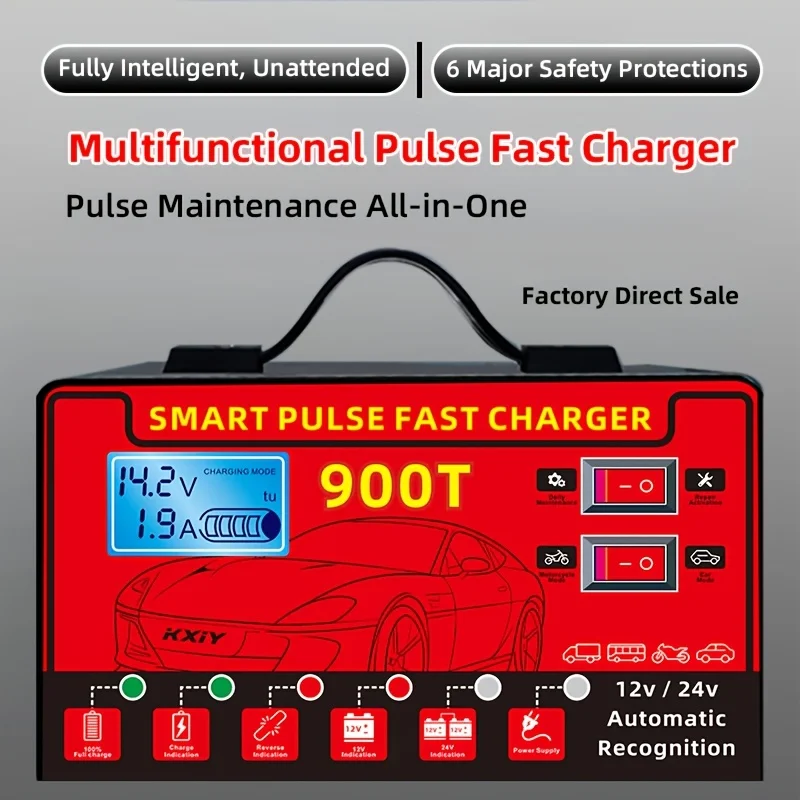 12V/24V Smart Portable Battery Charger Suitable for, Motorcycles, RV,, ATV/UTV with LCD Display, Pulse Repair, Temperature view 5