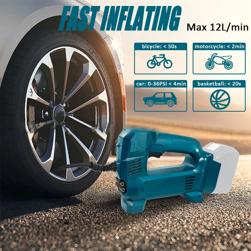 High Pressure Cordless Inflatable Pump with Digital Display Portable Car Electric Air Pump for Makita 18V Li-ion Battery