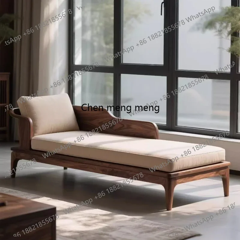 

New Chinese Style North American Black Walnut Wood Chaise Aesthetic Fabric Living Room Balcony Recliner