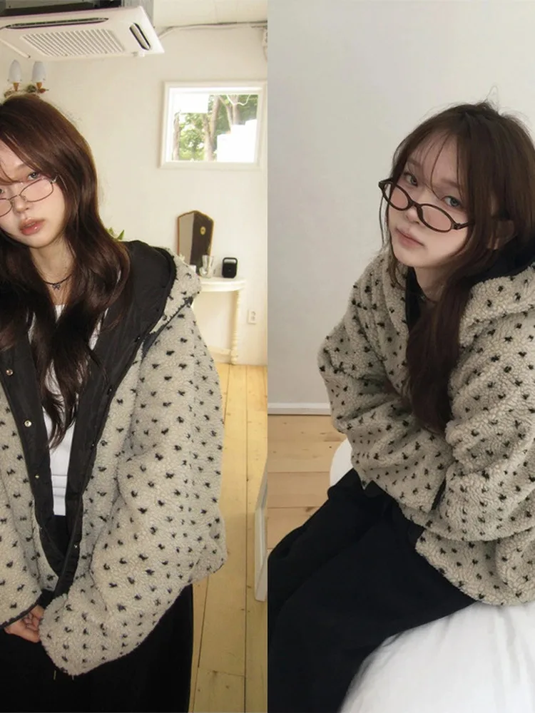 

Double-Sided Wear Thiened Hooded Warm Casual Sle Women's Jaet Stand Version Winter Faion Gentle Sweet Anti-Aging