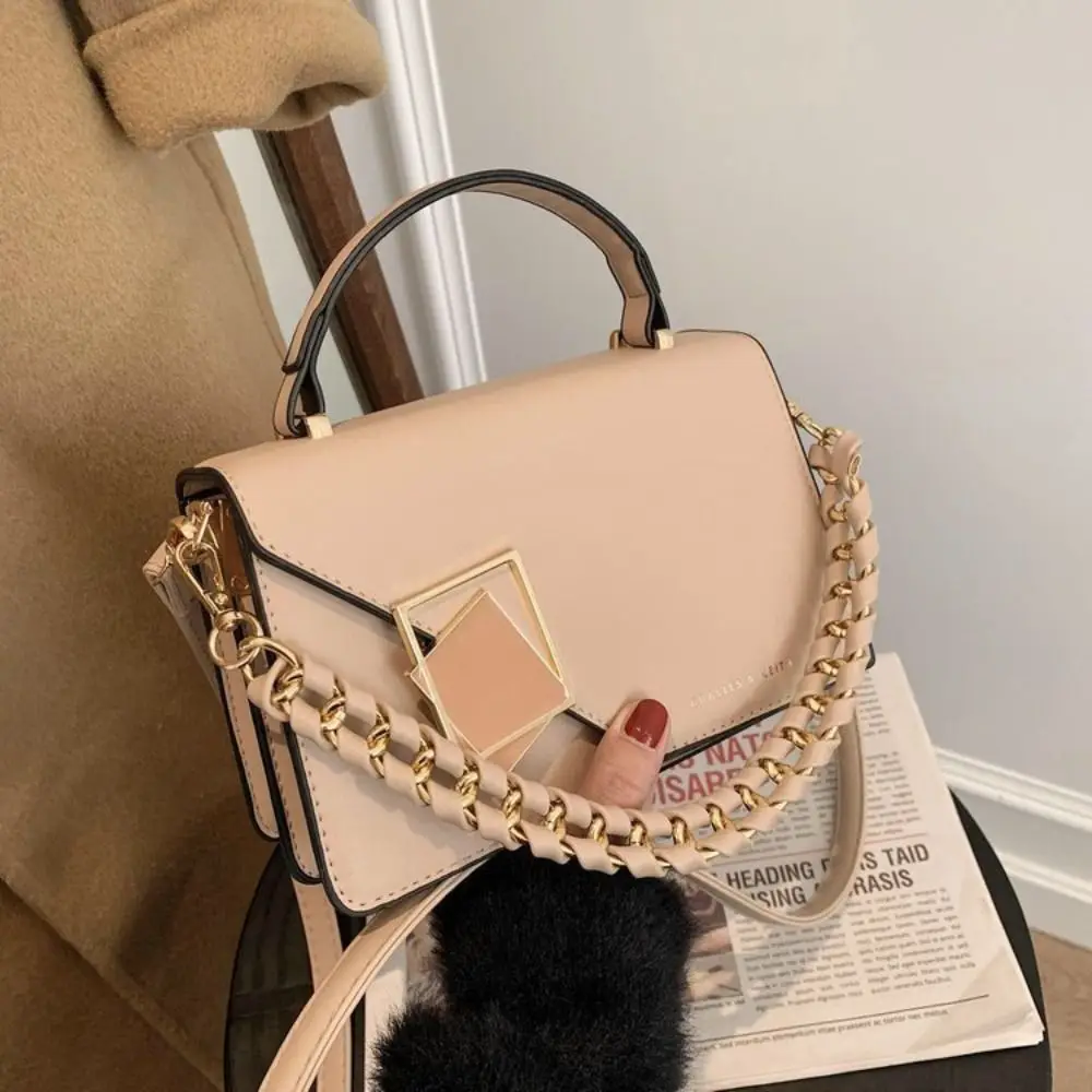 New Fashion Square Shoulder Bags for Women Solid Color PU Leather Texture Crossbody Bags Winter Luxury  Chains Handbags Purses