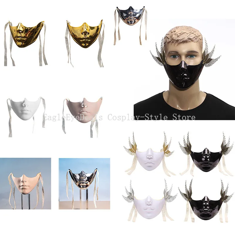 

Mechanical Half Face Mask Cosplay Helmet Prop Aesthetics Technological Cyberpunk Carnival Halloween Props Unisex Decorative Mask