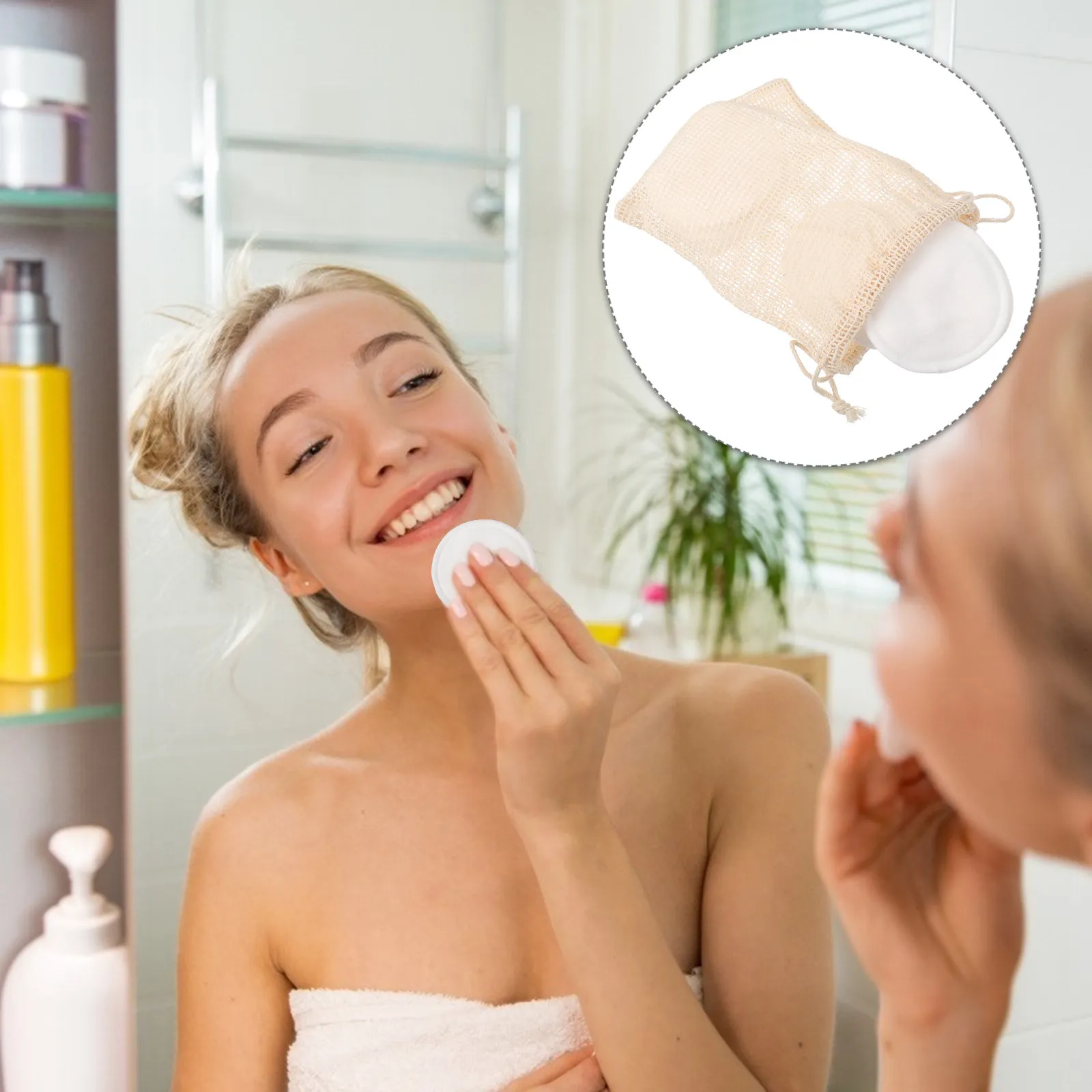 1Set Sustainable Bamboo Fiber Makeup Remover Pads Set Efficient Pore Cleansing Reusable Facial Clean Puff for Women Morning