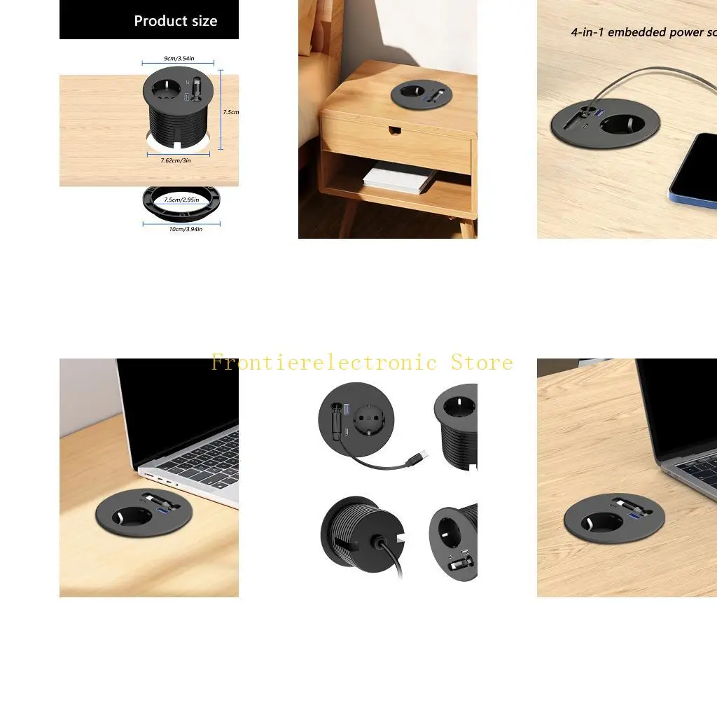G8DB Round Embedded European Socket With 70Cm Retractable Cable For Office