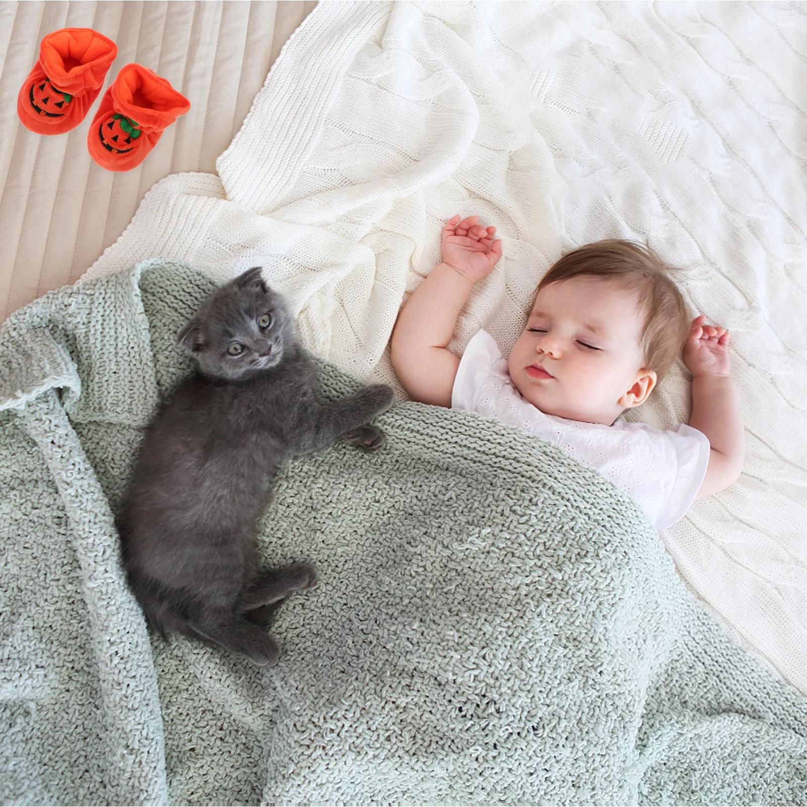 1 زوج الطفل الجوارب اليقطين سرير الأحذية عدم الانزلاق لينة الوليد هالوين اكسسوارات سرير أحذية الوليد النعال الطفل النعال