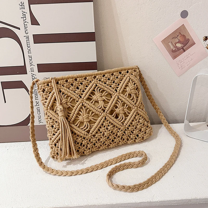 

Соломенная однотонная индивидуальная сумка на плечо с кисточками на молнии, модная сумка через плечо 2024, хит продаж, сумки для женщин Bolsas Femininas