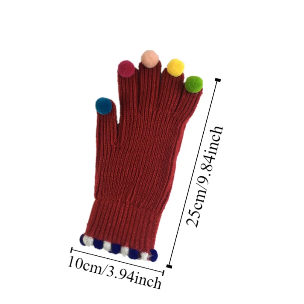 قفازات ملونة لحياكة كرة الشعر ، على الطراز الكوري ، قفازات دافئة بإصبع كامل ، مقاومة للرياح ، سميكة ، ركوب الدراجات ، القيادة ، الشتاء ، الموضة