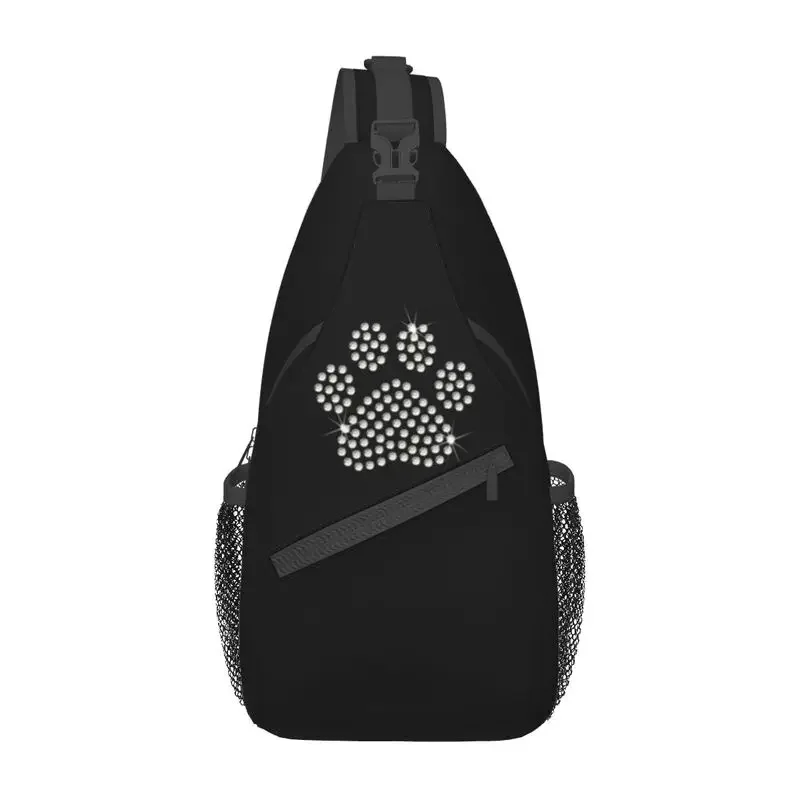 Cute Rhinestone Dog Paw Sling Chest Bag Customized Crystal Diamond Shoulder Crossbody Backpack for Men Traveling Daypack