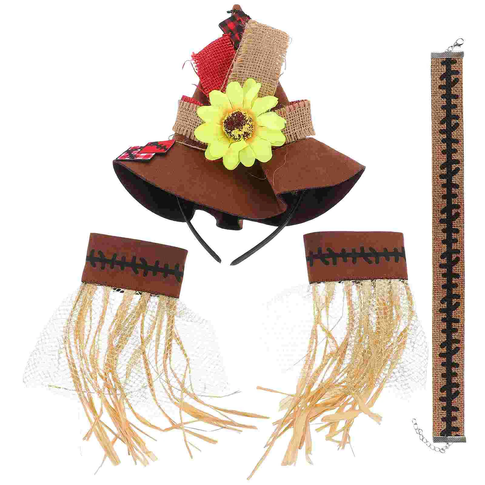 

4 Pcs Halloween Straw Set of Four Scarecrow Costume Kit Adornment Hat Cosplay Adult