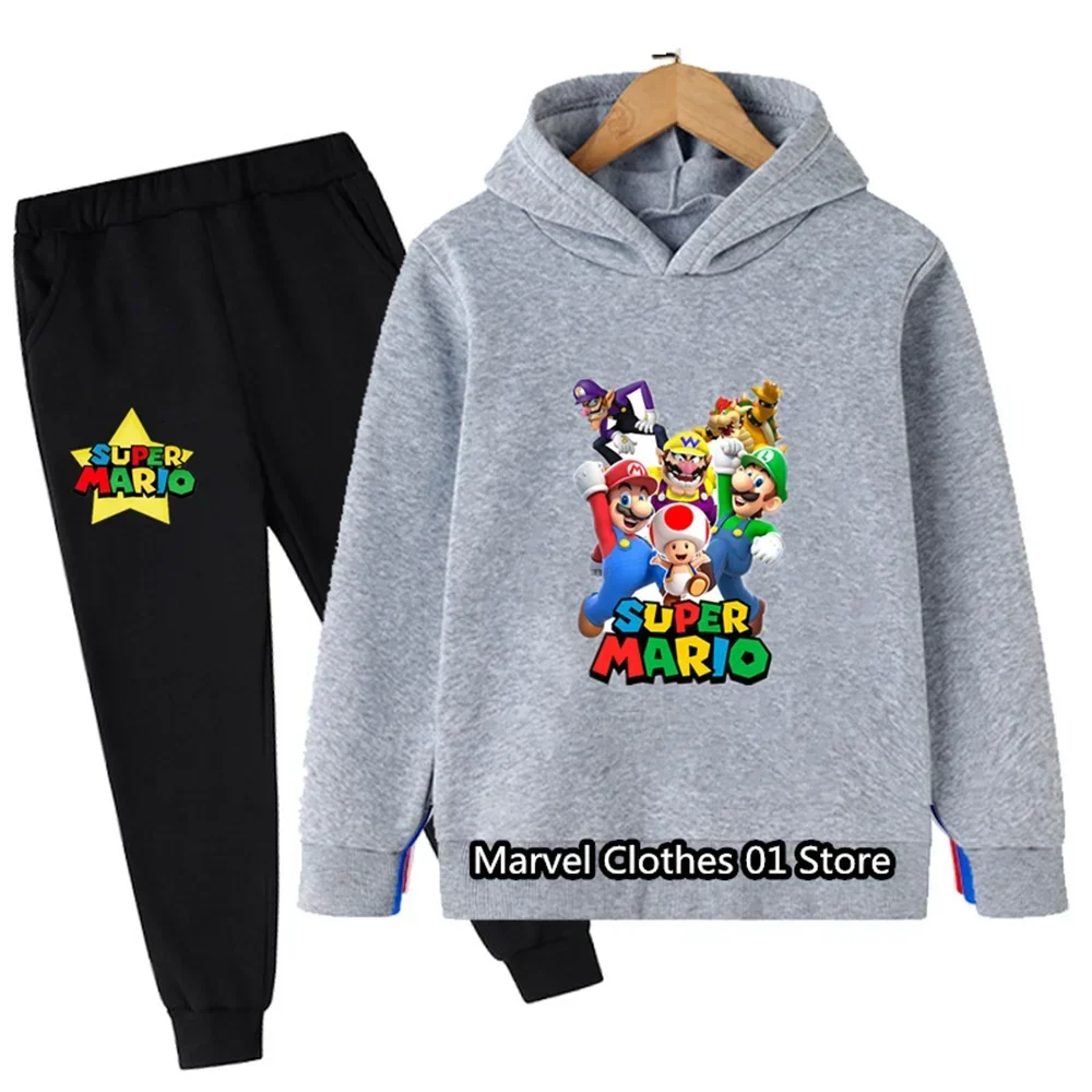 2024 Fashion Game Marios-Bros Hoodie Set Kids Spring Autumn Sweatshirts Marios Pullover Fashion Baby Boy Clothes Girls