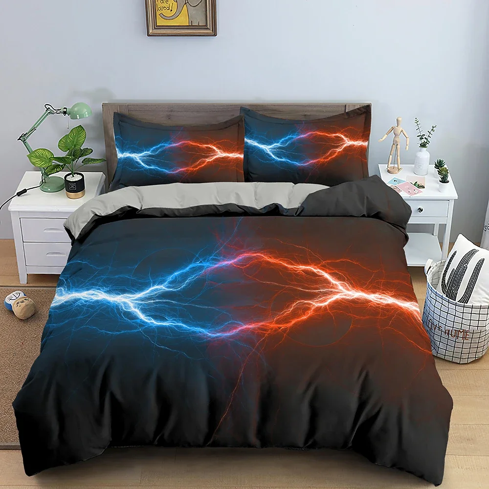 Thunder and Lightning King Queen Duvet Cover Natural Disaster Landscape Bedding Set Teen Adult Dark Clouds Polyester Quilt Cover