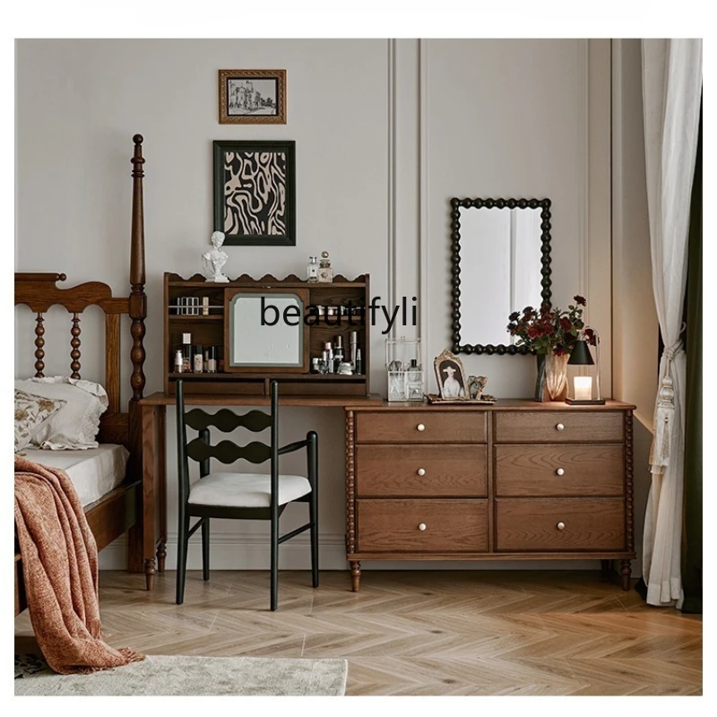 

New French Retro Solid Wood Dressing Table Bedroom Bedside Extendable Table