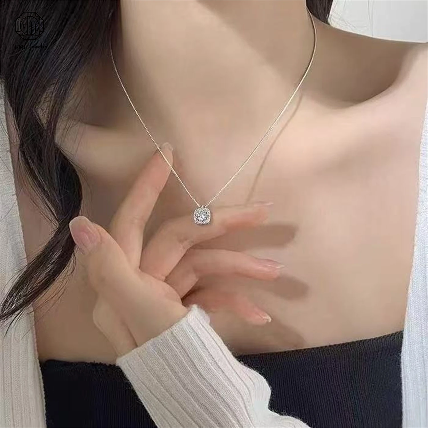Square Cut Diamond Choker Necklace New Fashion Light Luxury Women Unique Vintage Style Exquisite Ethnic Summer Jewelry Gift