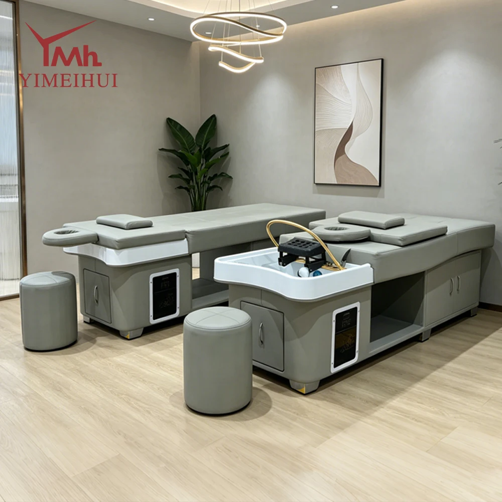 Thai Head Spa Shampoo Bed with Steam Water Circulation Ambient Light Storage Cabinet Salon