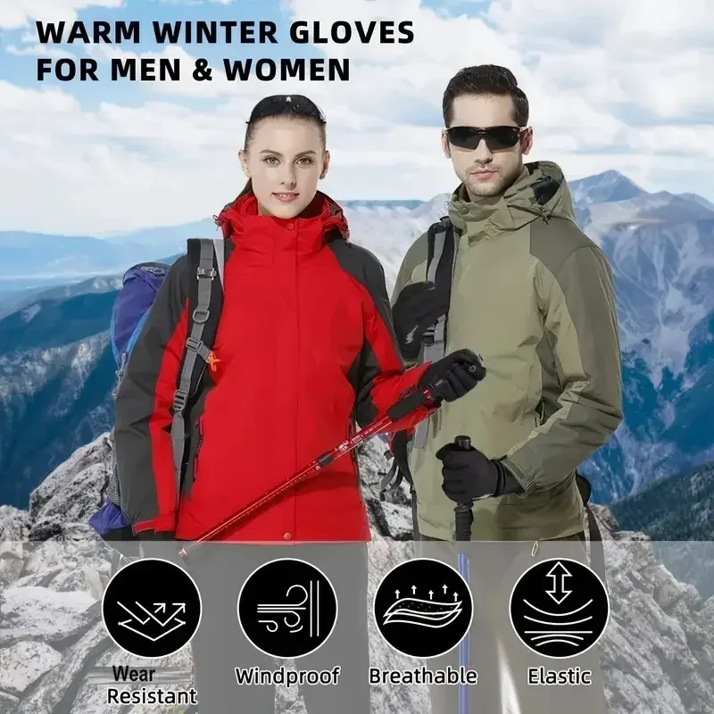 1-4Pairs  Men Thick Warm Gloves Water Resistant Non Slip Palm Touch Screen Compatible for Winter Outdoor Sports Riding Running