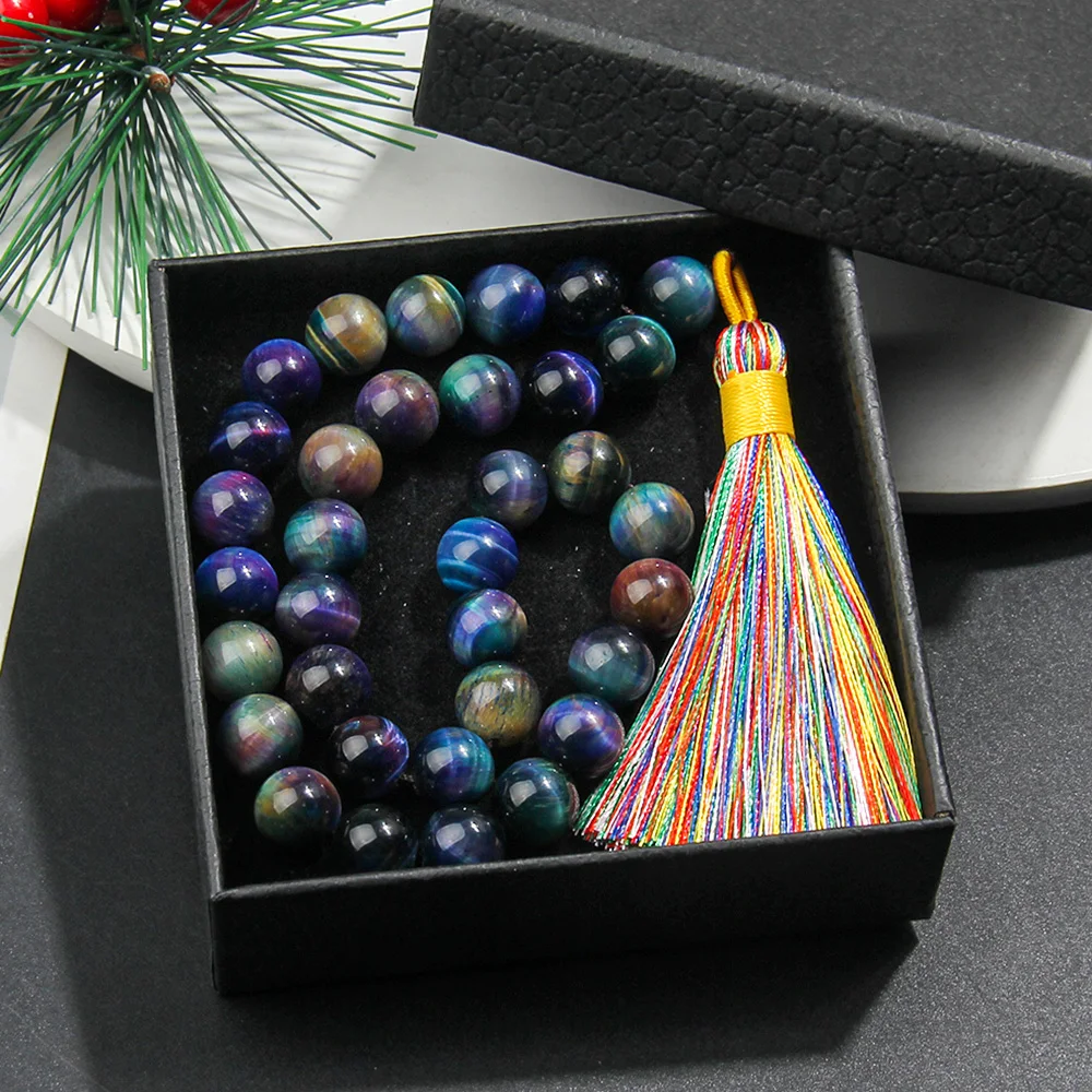 

33 10mm natural stone Islamic prayer beads - tassel pendant - uniquely designed handmade bracelet