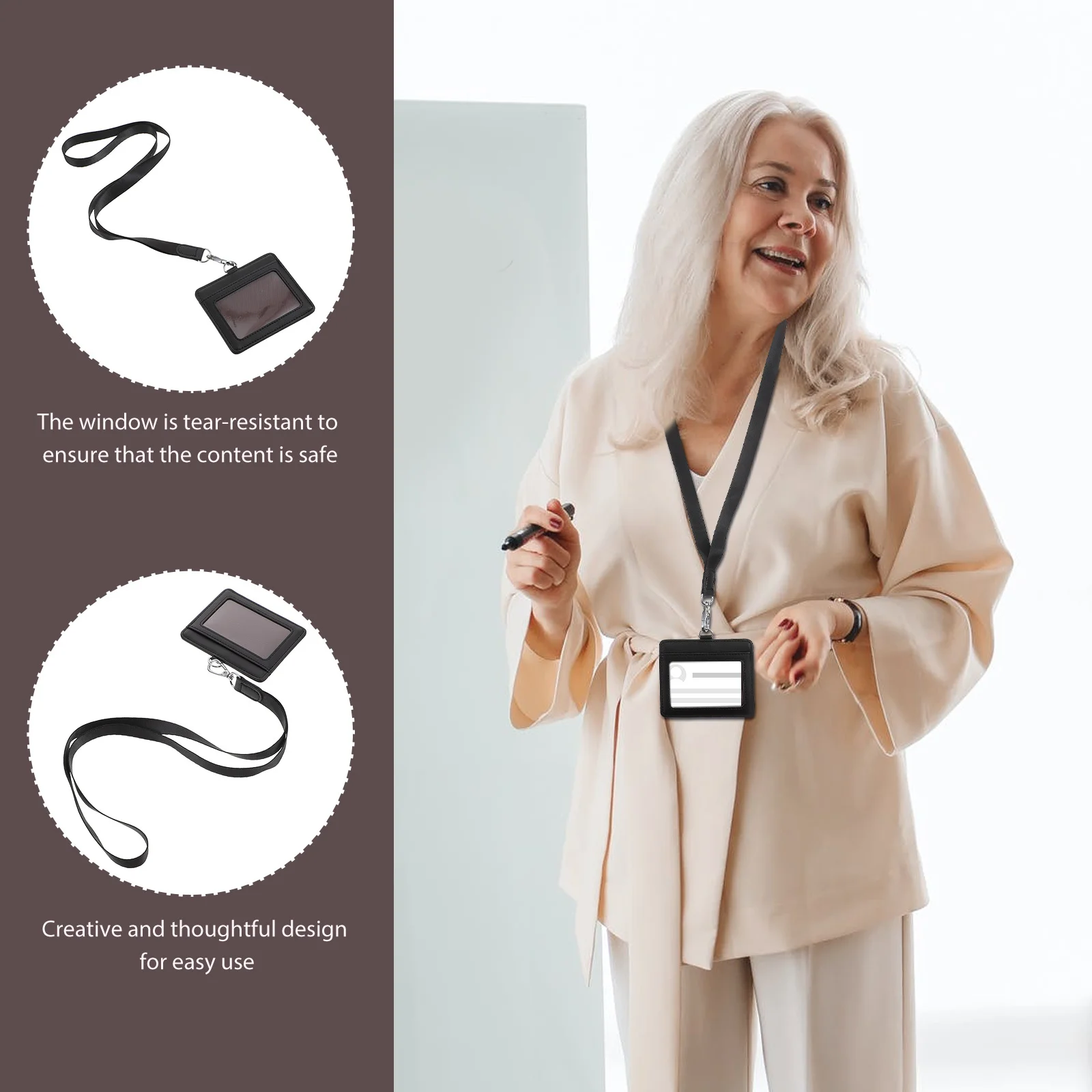 

PU Id Cards Holder Portable Transparent Work Cards Protector Lightweight Multi-Function Hanging Cover for Teachers Office Nurses