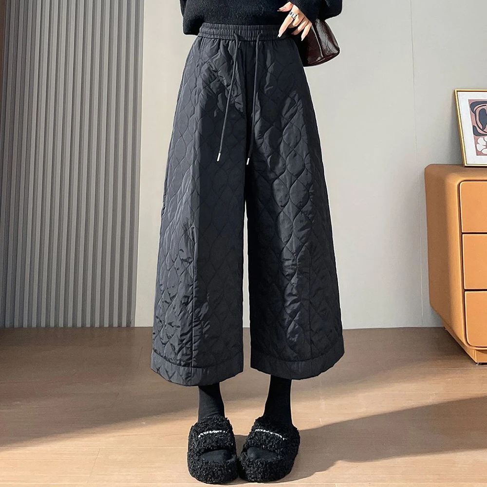 Retro autumn and winter rhombus padded cotton heater thickened new thermal cotton pants Harlan  loose casual pants