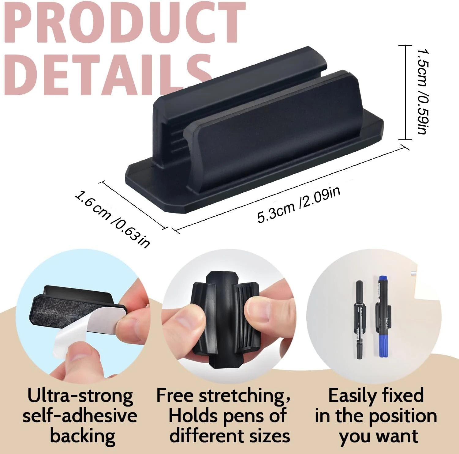 2/5PCS Self-Adhesive Silicone Pen Holder Wall Mounted Pencil Clip Desktop Marker Pen Ballpoint Pen Storage Holder Home Office
