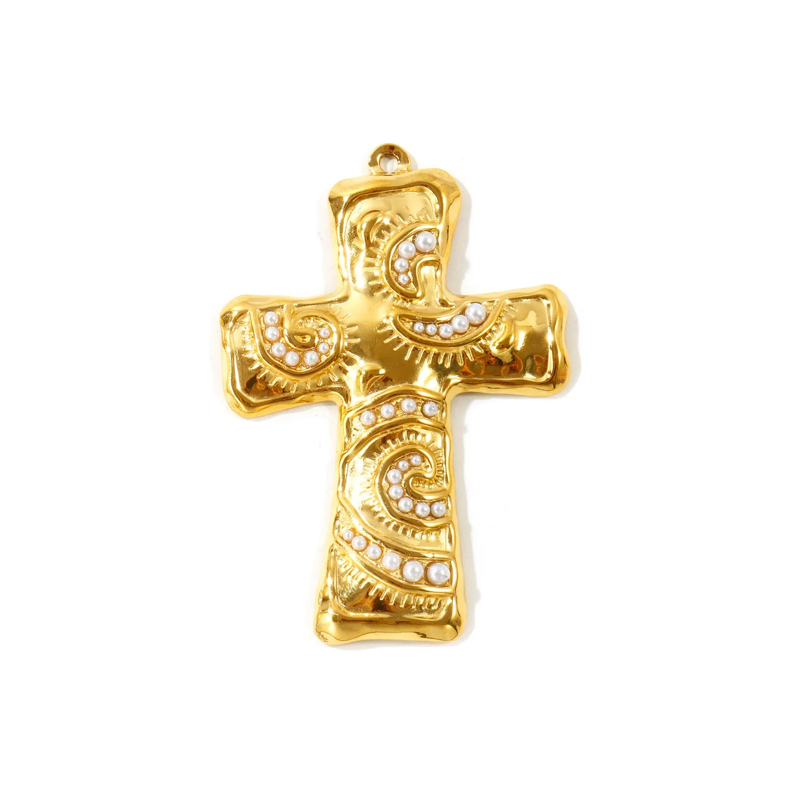 1 Stück Ozean-Schmuck Seestern-Kreuz-Anhänger 18K vergoldet Acryl Imitationsperle 304 Edelstahl Charms DIY Halskettenherstellung – Detail 1
