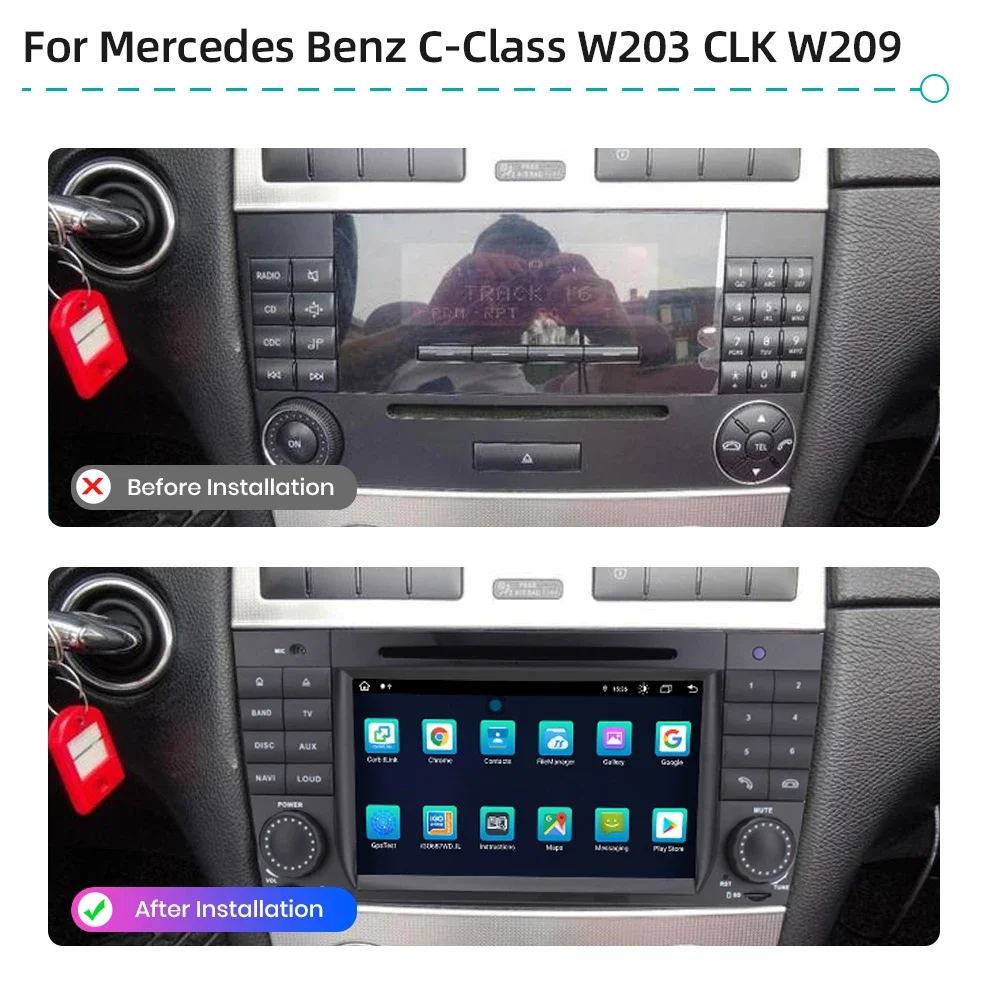 Car DVD Multimedia Player For Mercedes Benz C-Class W203 CLK W209 W219 CarPlay Android 12 GPS Navigation 4G LTE DSP Stereo Radio