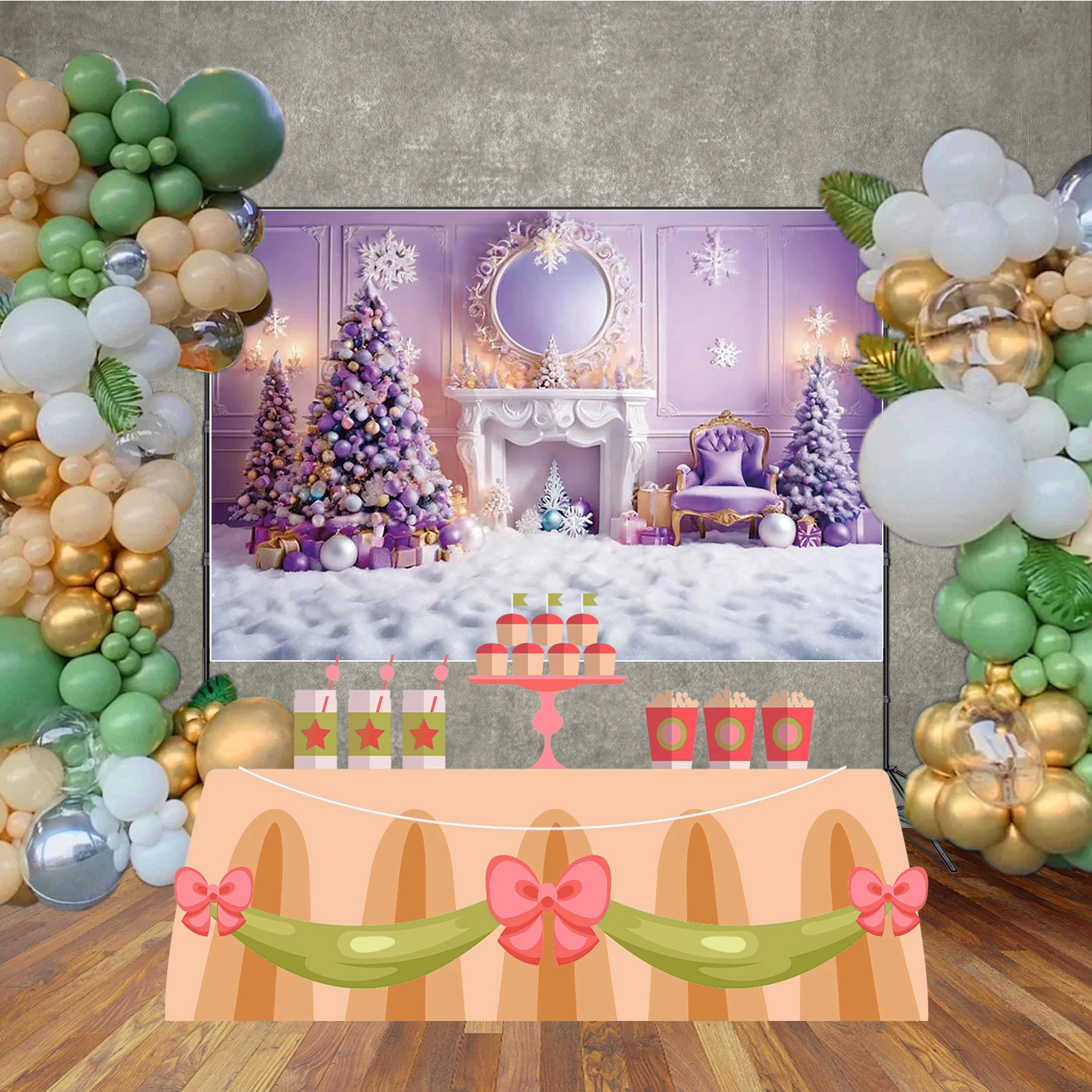 MOON.QG Latar Belakang Natal Merah Muda 2026 Hadiah Pohon Natal Latar Belakang Fotografi Perapian Dekorasi Pesta Pemotretan Zona Foto