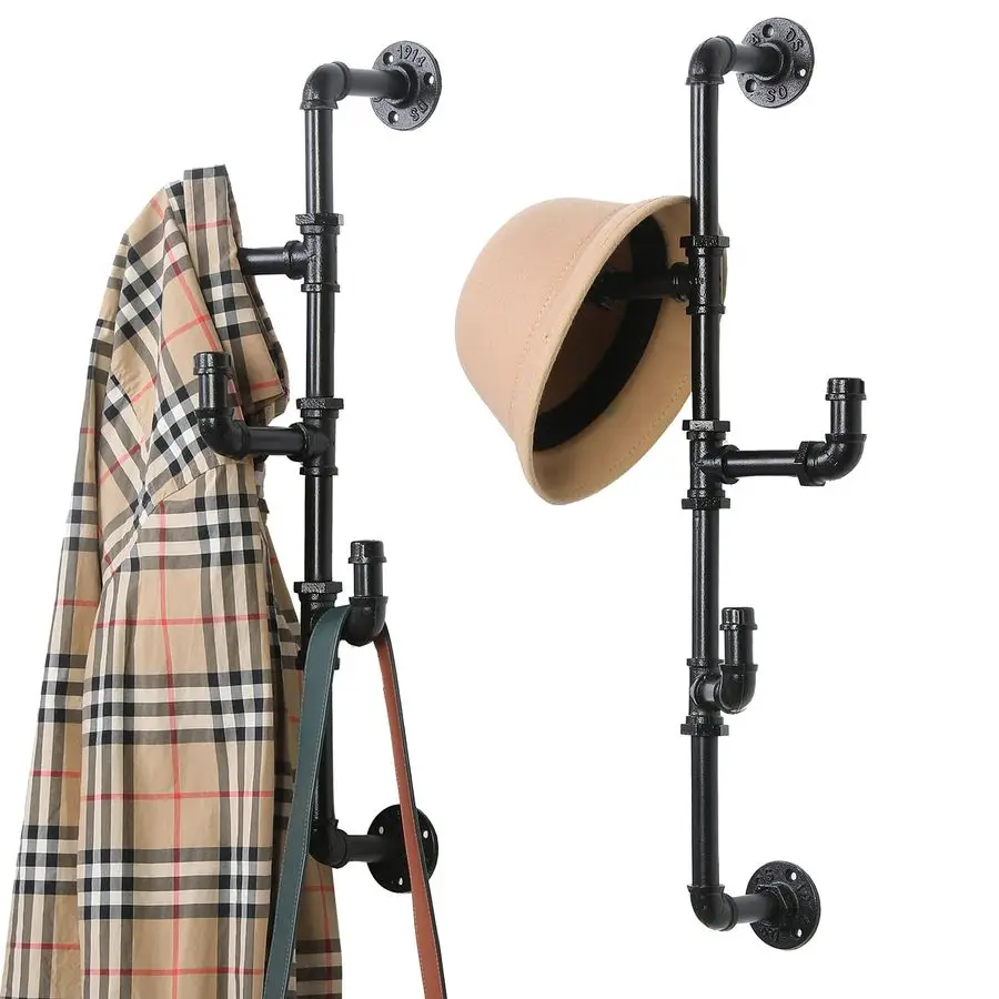 

Wall Mounted Industrial Black Metal Vertical Hat and Coat Rack with 3 Adjustable Arm Hooks, Entryway Organizer Coat Hooks, Set