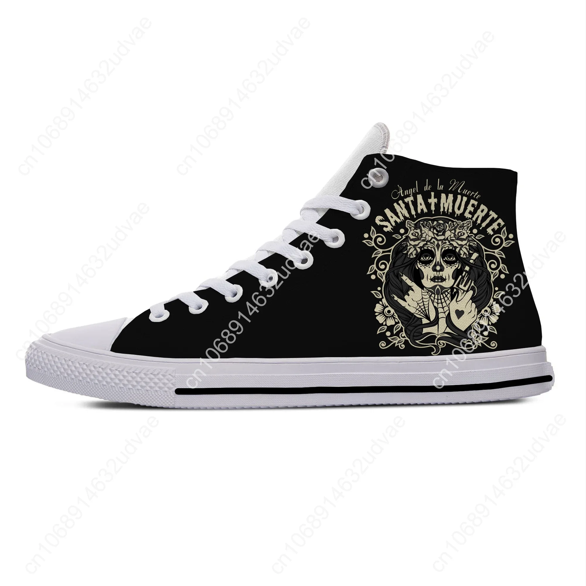 Sapatos leves de pano casual para homens e mulheres, top alto, sapatos clássicos de tábua, gótico de morte, caveira mexicana, legal Santa Muerte, quente