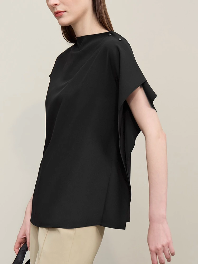 

Женская блузка Amii 2026: Новинка лета, с воротником-стойкой, асимметричными рукавами, из шифона, однотонная, свободного кроя, струящаяся, элегантная женская рубашка 12642064