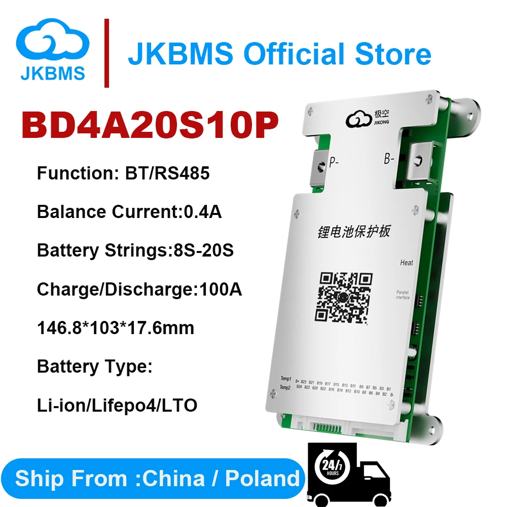 JKBMS BD4A20S10P 0.4A Active Balance Smart Bms 8S 12S 13S 16S 17S 20S 100A Lifepo4 Li-Ion Lto Battery JIKONG BMS RS485 BT