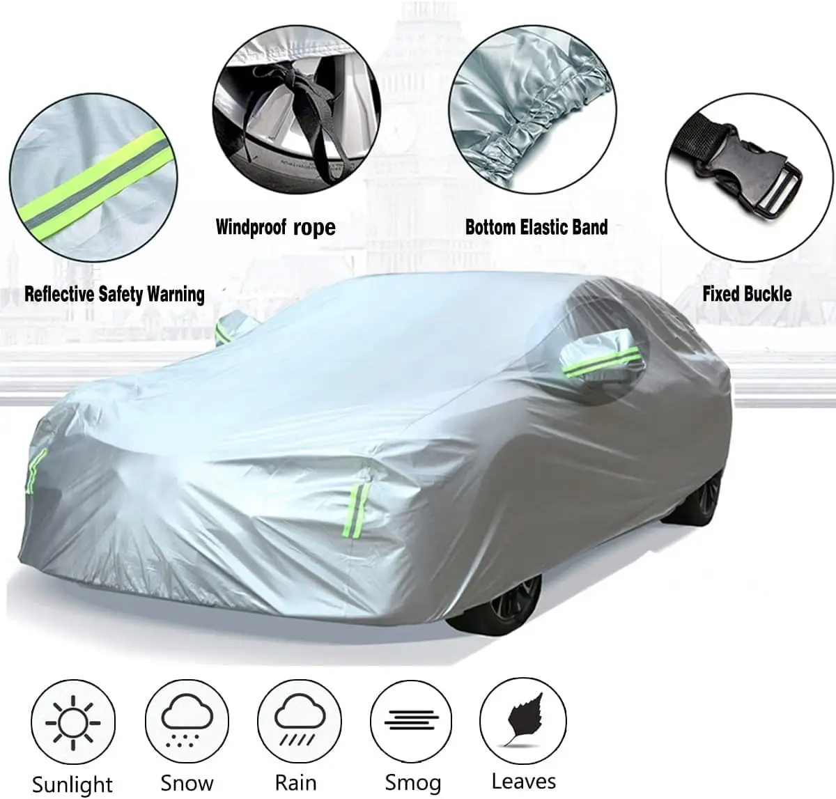Funda Exterior para Coche Impermeable, a Prueba de Polvo, a Prueba de Nieve, Protección UV para Hatchback Longitu