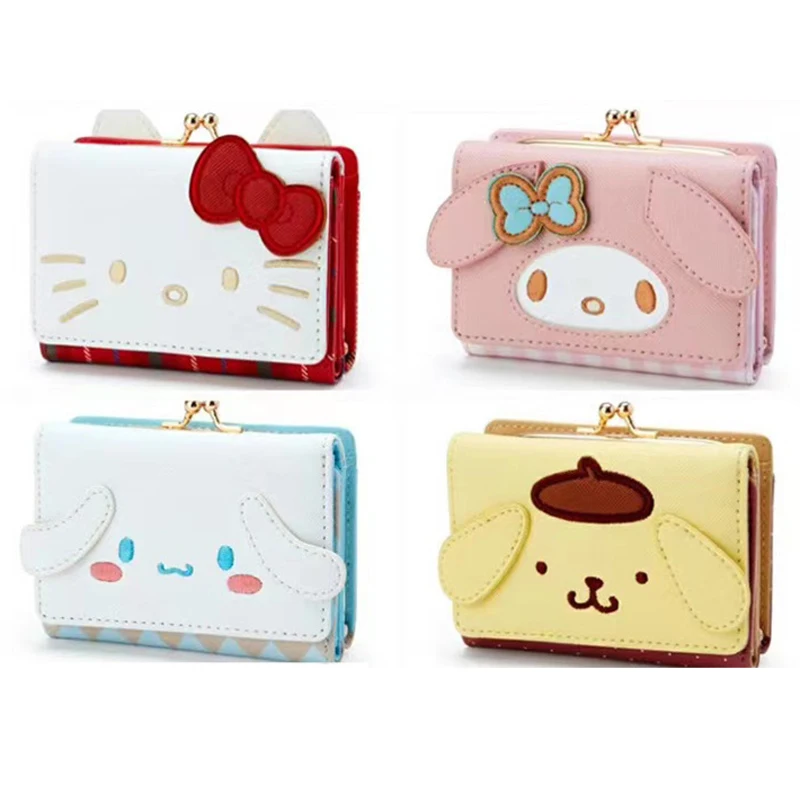 Sanrio Hello Kitty Wallet Kawaii Cinnamon My Melody Kuromi Bag Casual Fashion PU Leather Wallet Cute Card Bags Birthday Gifts